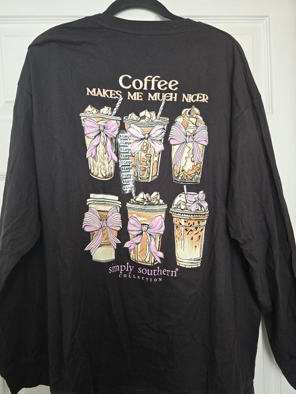 NWT Simply Southern 'Coffee Makes Me Much Nicer' Long Sleeve Tee - Black,Size XL - Picture 6 of 8